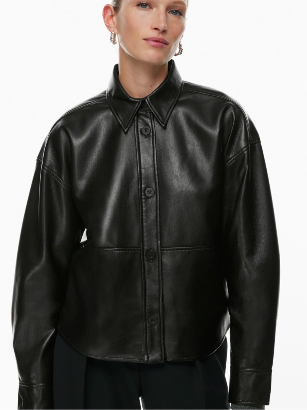 Aritzia Black Leather Shirt Jacket